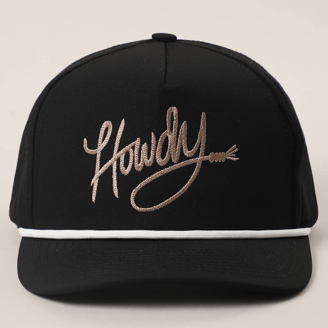 Black Howdy Embroidered Rope Strap Trucker HatL