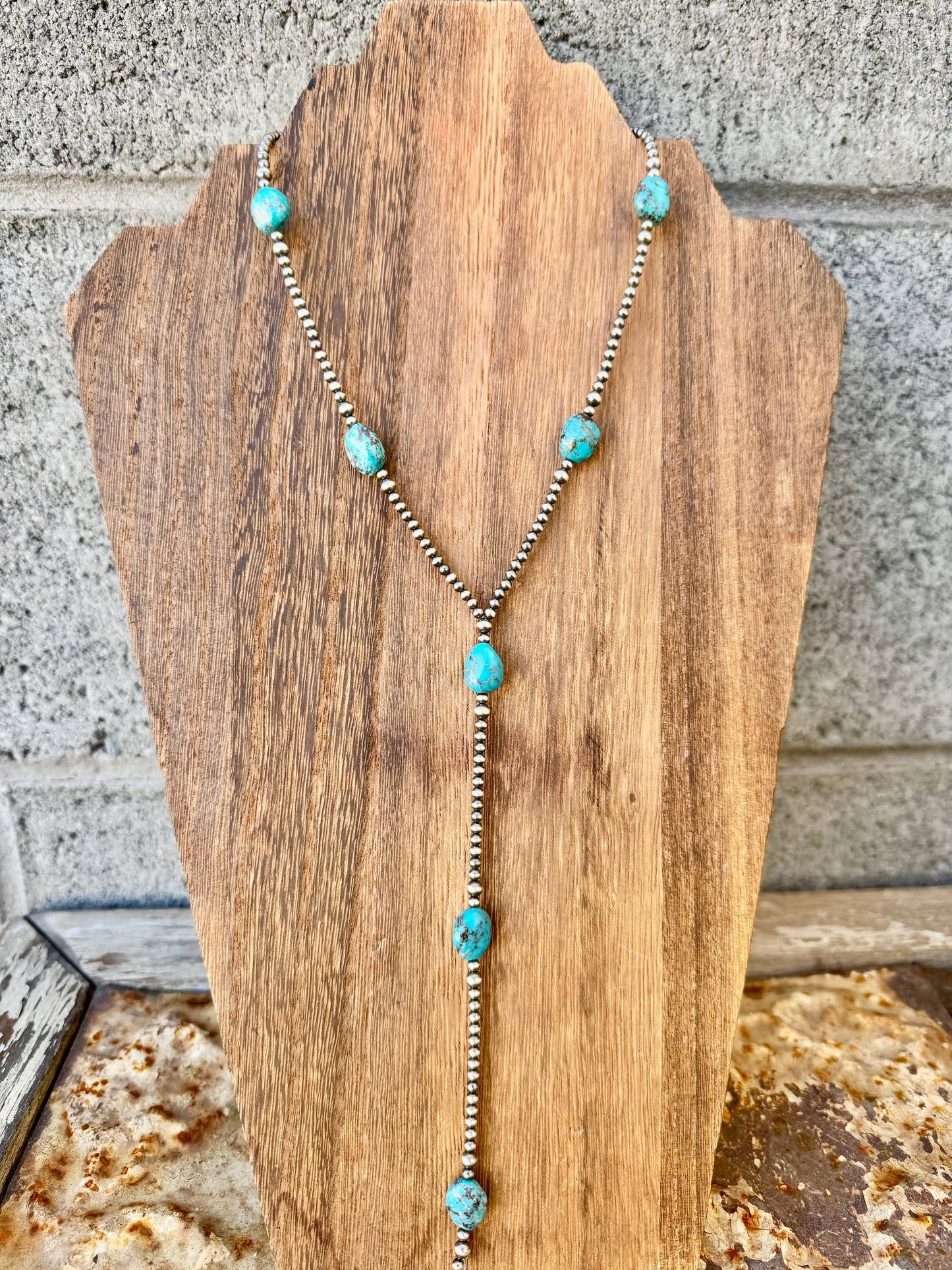 Navajo Pearl Lariat Necklace/ Turquoise Y Necklace/Sterling