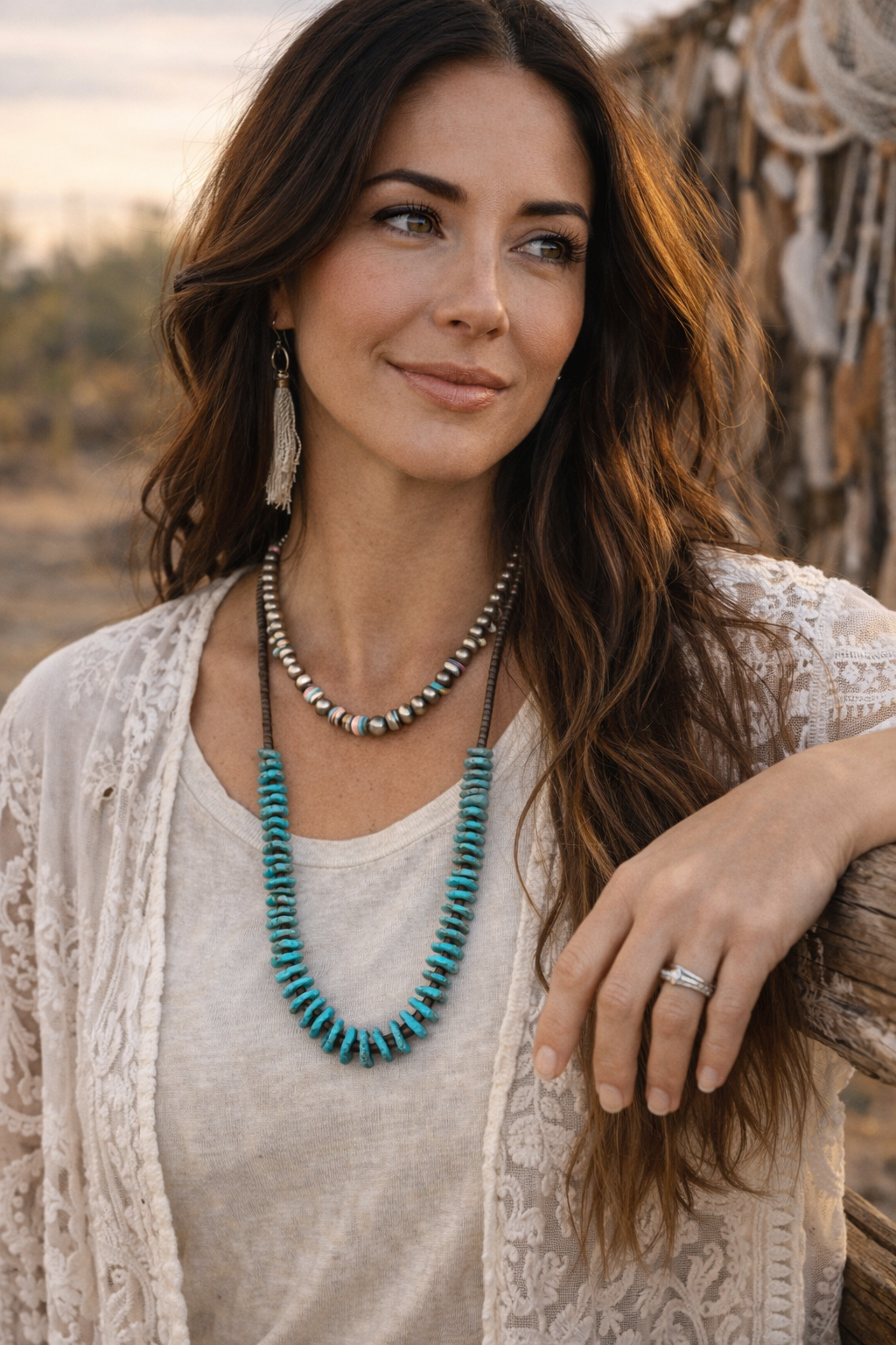 Genuine Turquoise & Brown Heishi Necklace-24”