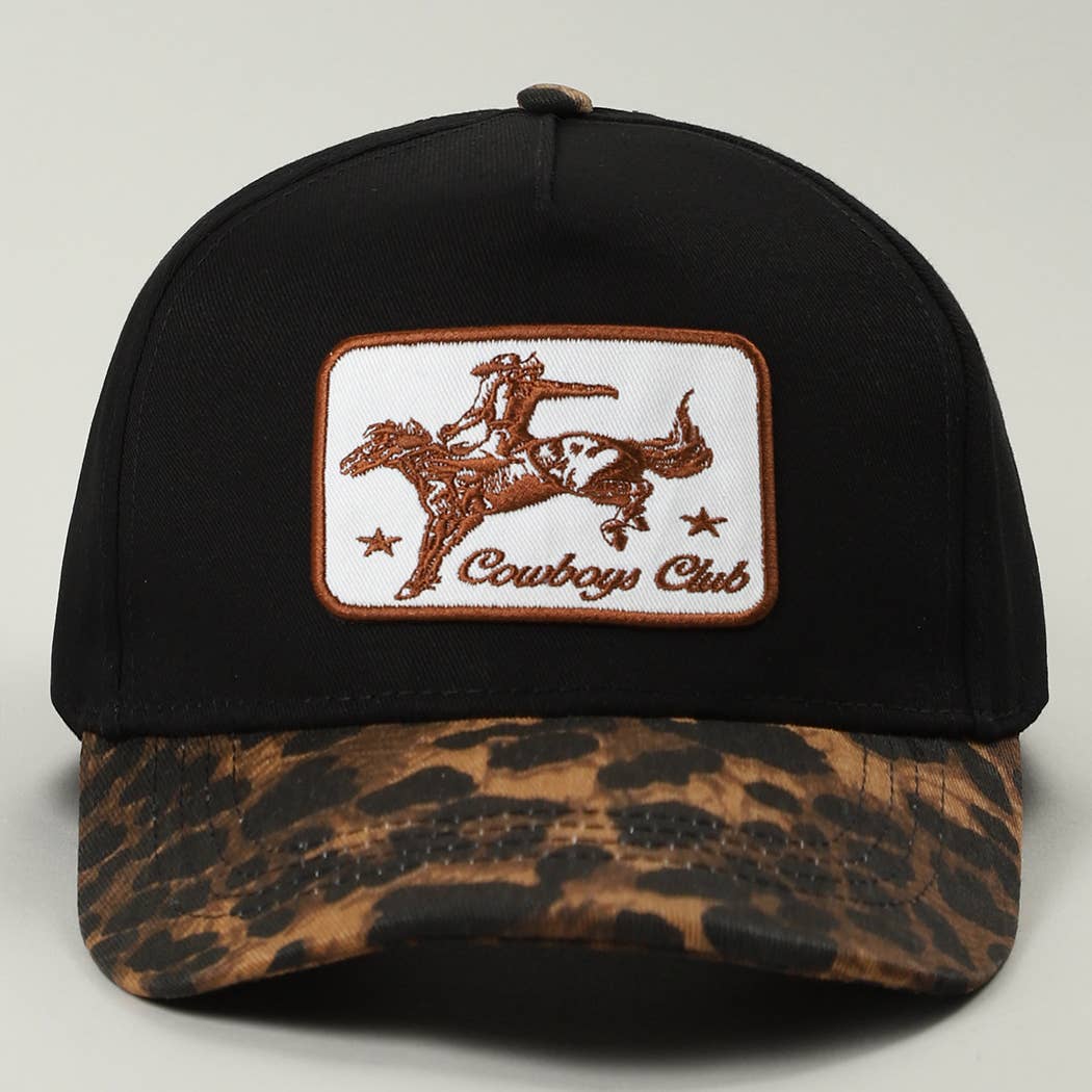 Cowboys Club Embroidered Patch Leopard Brim Trucker Hat