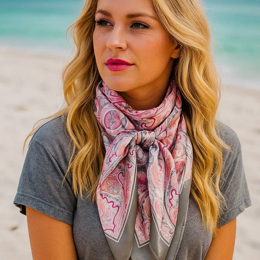 35X35"  Pink & Grey Paisley Wild Rag/Scarf WR3416