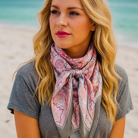 35X35"  Pink & Grey Paisley Wild Rag/Scarf WR3416