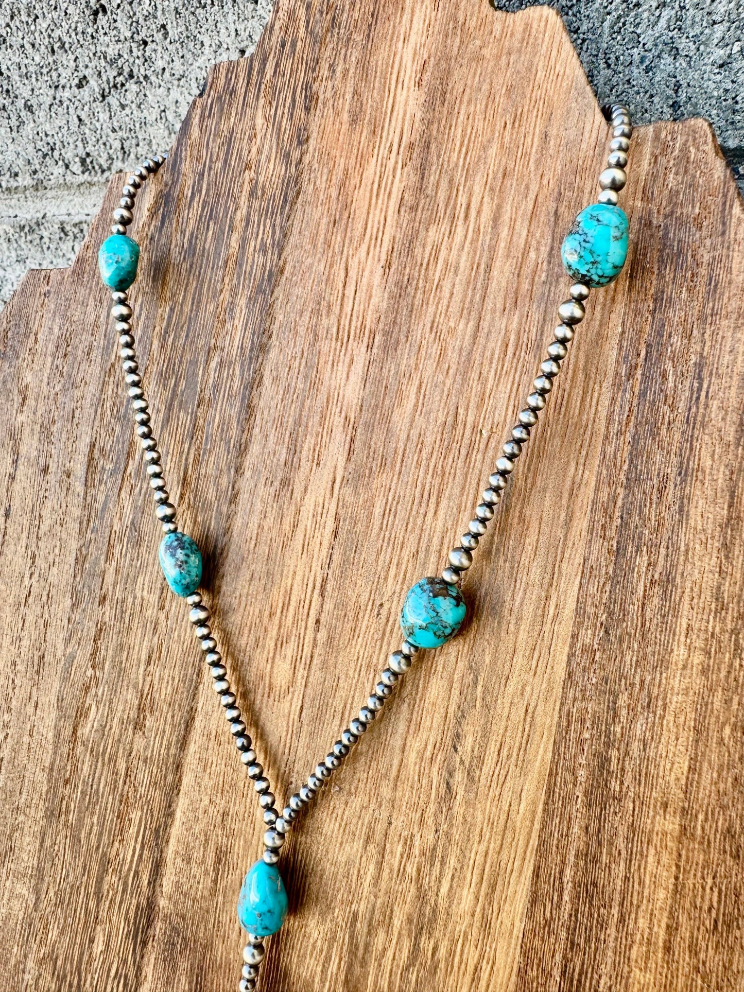 Navajo Pearl Lariat Necklace/ Turquoise Y Necklace/Sterling