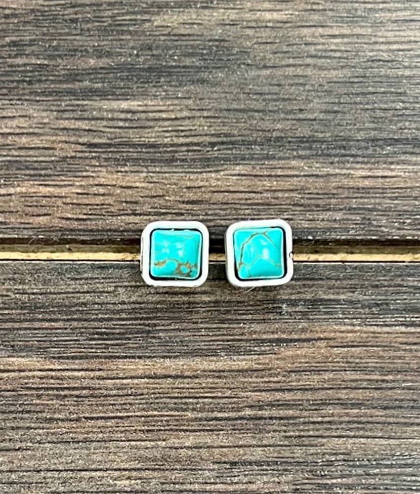 6mm Square Turquoise Stud Earrings
