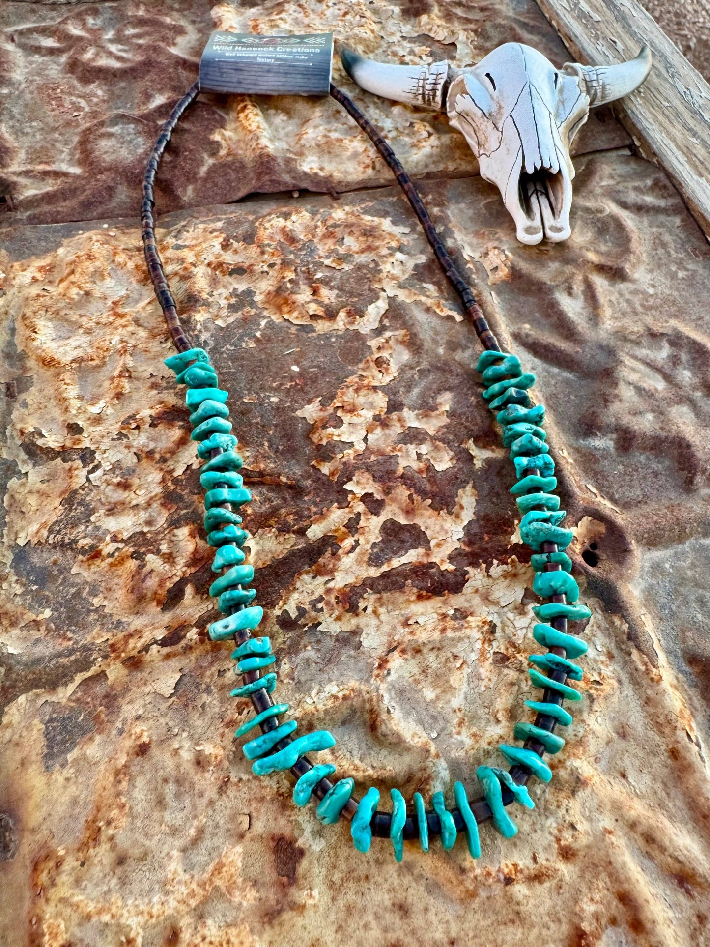 Genuine Turquoise & Brown Heishi Necklace-24”