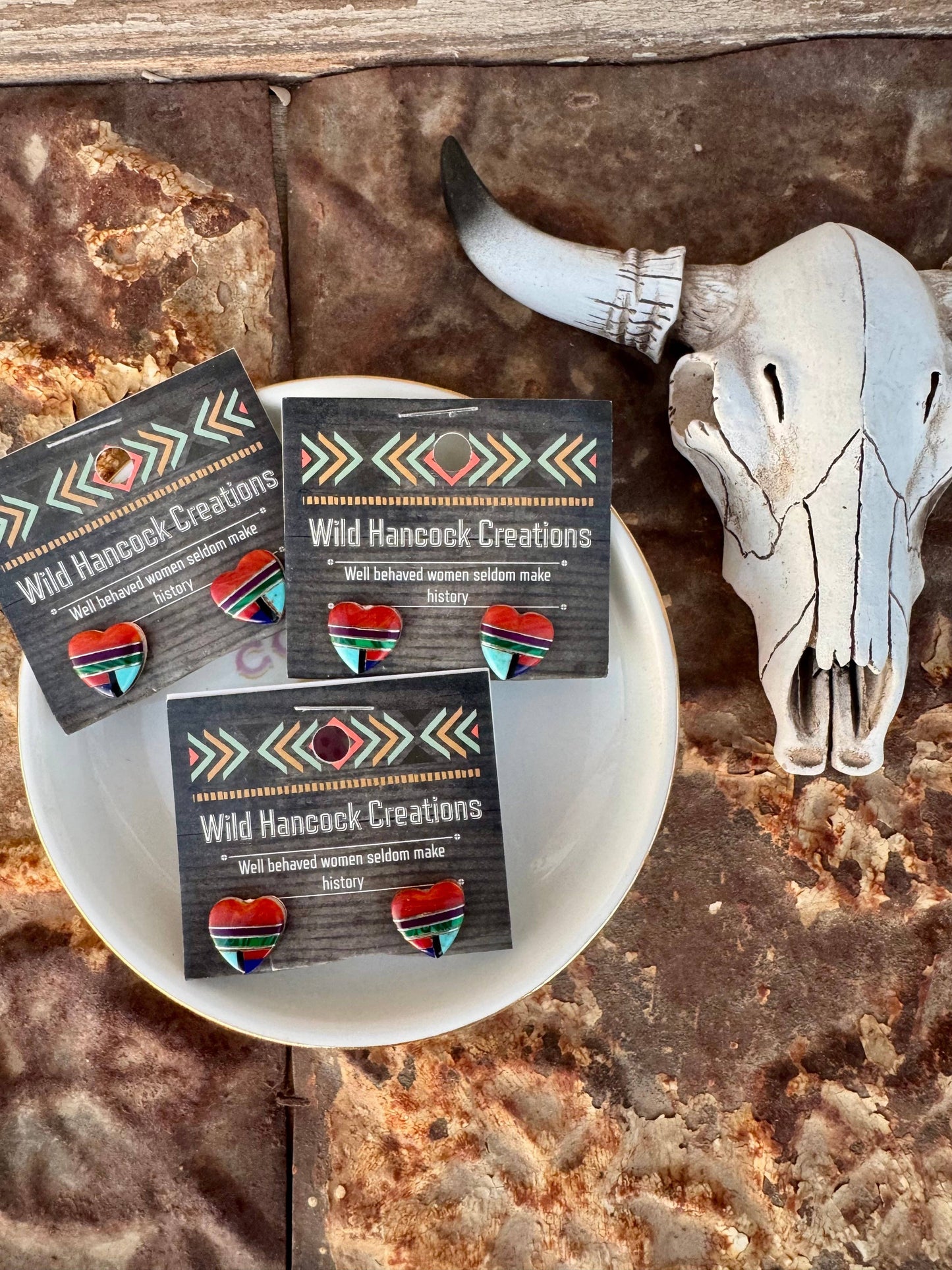 Inlay Heart Southwestern Stud Earrings