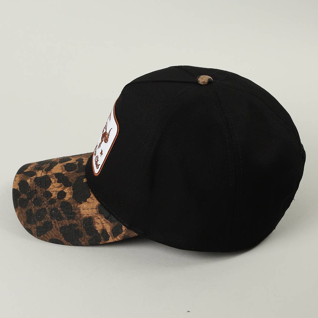 Cowboys Club Embroidered Patch Leopard Brim Trucker Hat