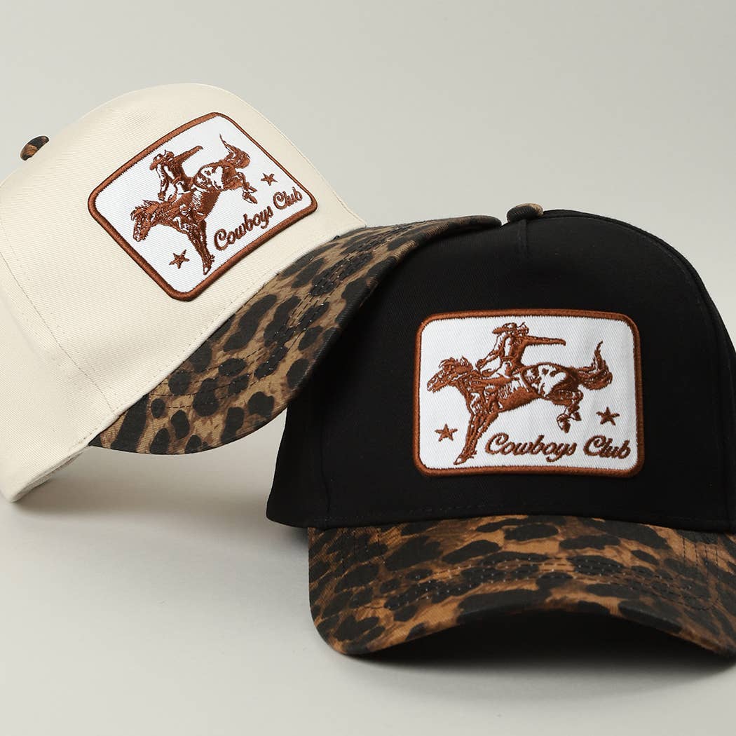 Cowboys Club Embroidered Patch Leopard Brim Trucker Hat