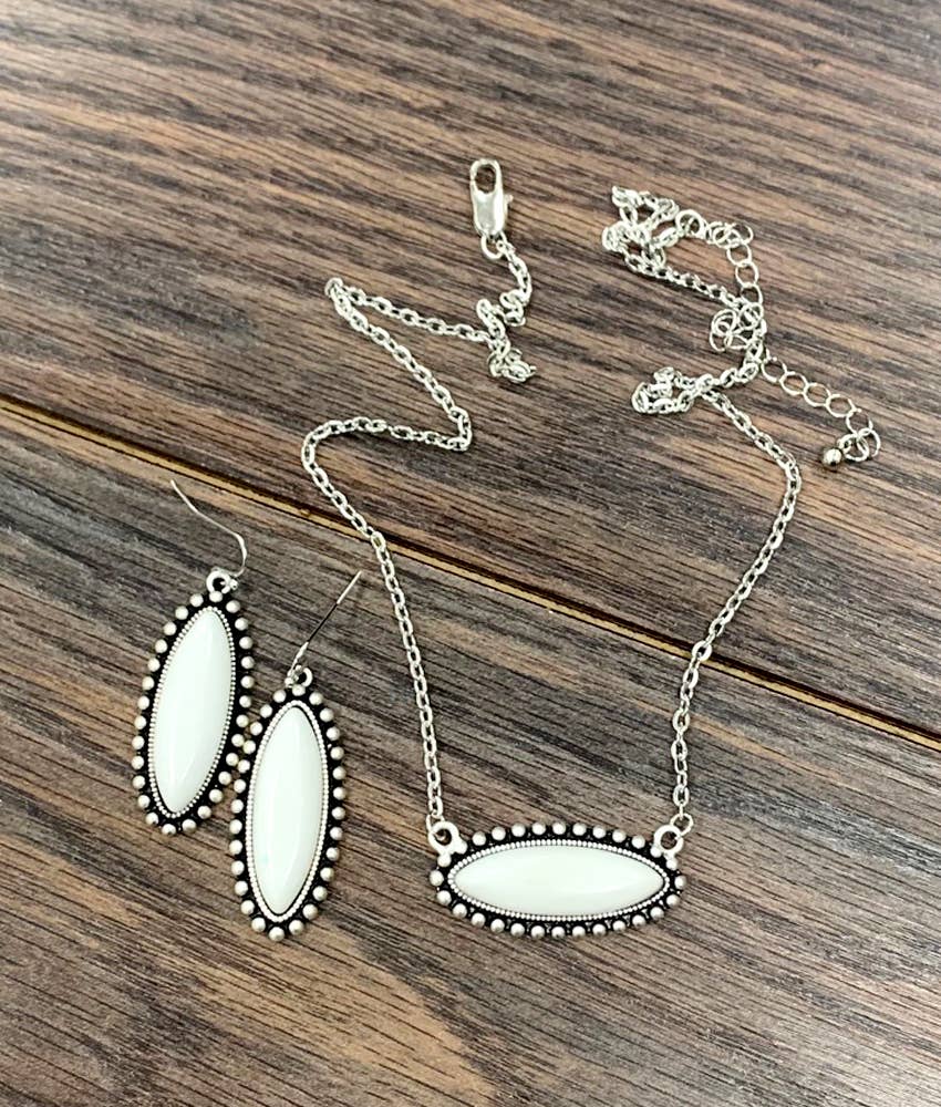 16" White Turquoise Necklace & Earrings Set
