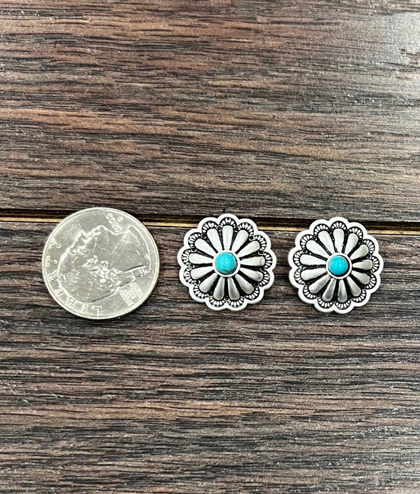Brass Concho Turquoise Stud Earrings