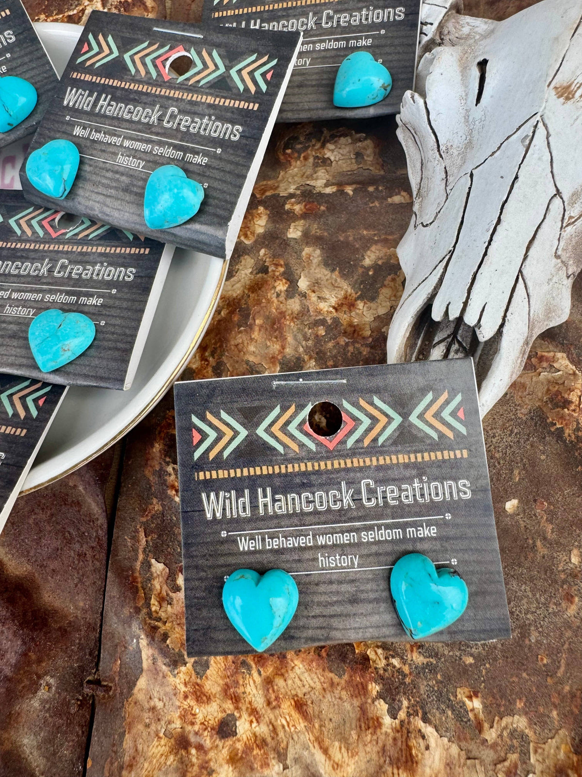 Genuine Turquoise Heart Stud Earrings