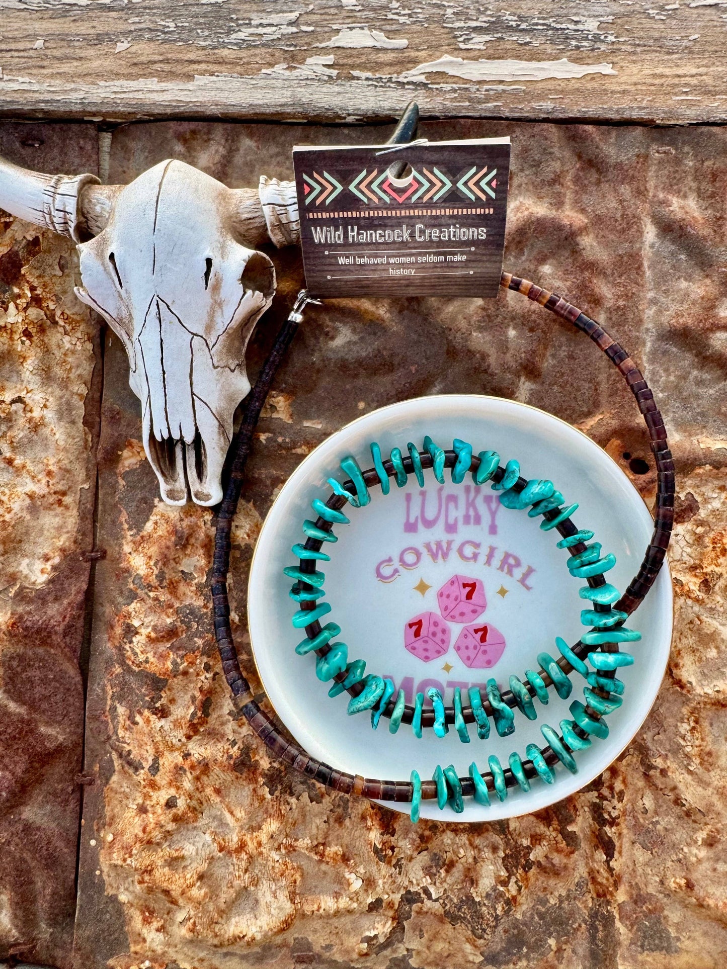 Genuine Turquoise & Brown Heishi Necklace-24”