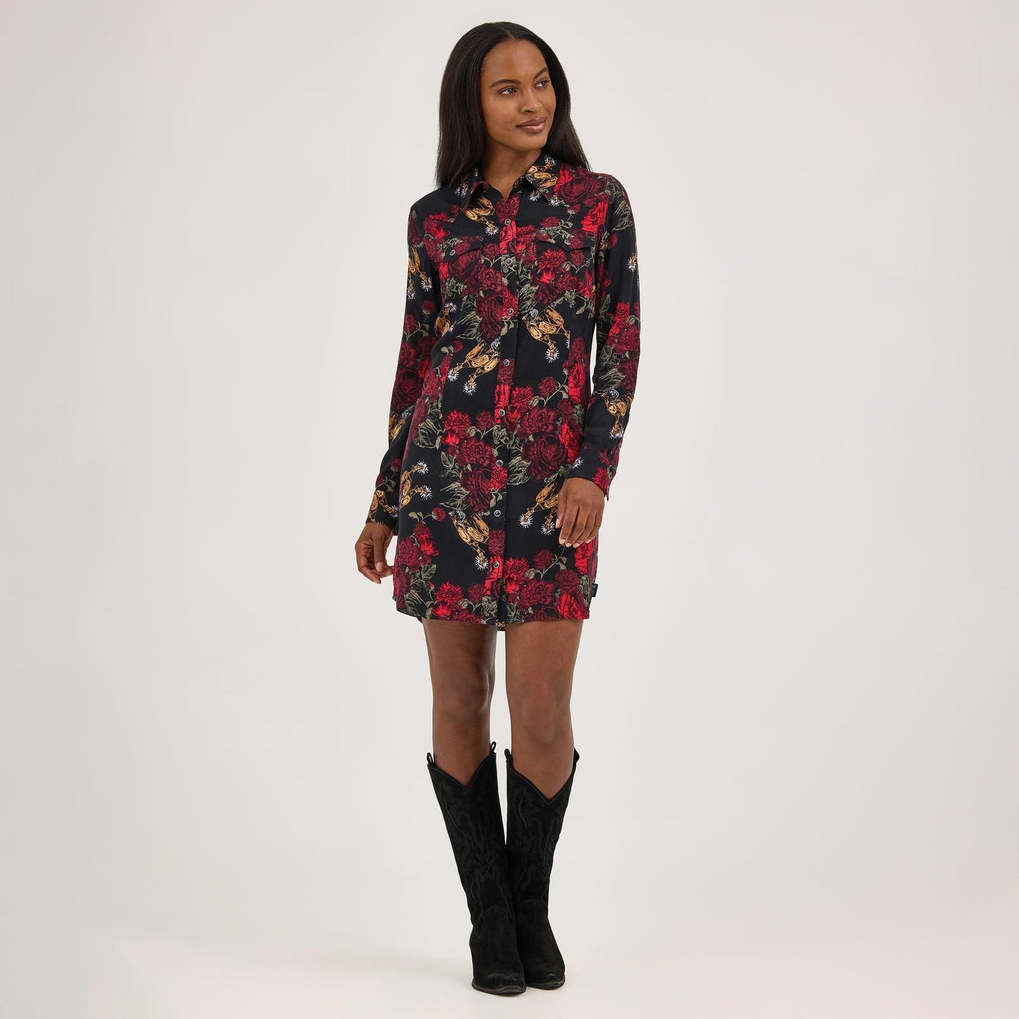 Wrangler Retro Punchy Western Snap Dress- Black