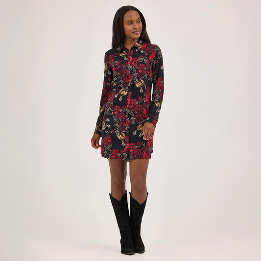 Wrangler Retro Punchy Western Snap Dress- Black