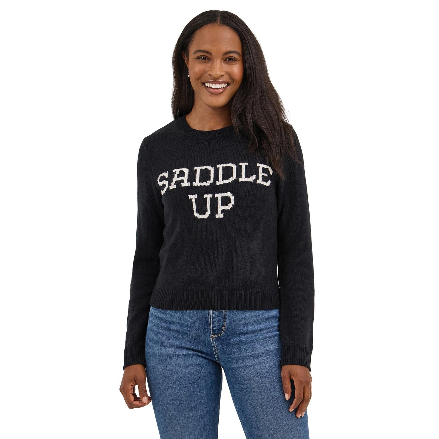 "Saddle Up" Wrangler Retro Punchy Crew Sweater-Black